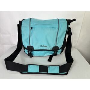 LL Bean Messenger Laptop Bag - Padded Shoulder Strap - Multiple Pockets - Blue
